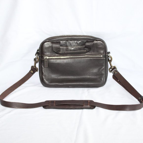 Levenger Brown Leather Multi-Use Messenger Crossbody Bag Organizer 11.5"x9" - Picture 1 of 16